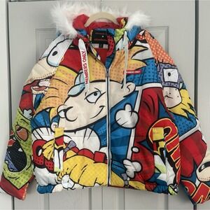 Members Only X Nickelodeon Rugrats SpongeBob Puffer Jacket‎ Fur Hood XL NEW
